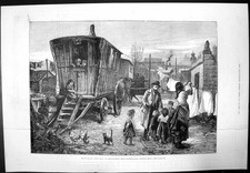 Antique Old Print Gipsy Life Encampment Near Latimer Road Nottinghill 1879 19th