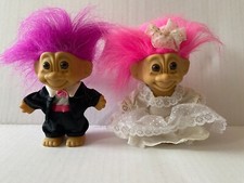 Russ Troll Vintage Bride & Groom Dolls 6" Purple/Pink 90's - read description