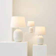 Harrison White Ribbed Ceramic Table Lamp Tapered Shade Small Medium Large LED