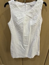 NEXT White linen shift style dress with embroidered floral detail  size 8