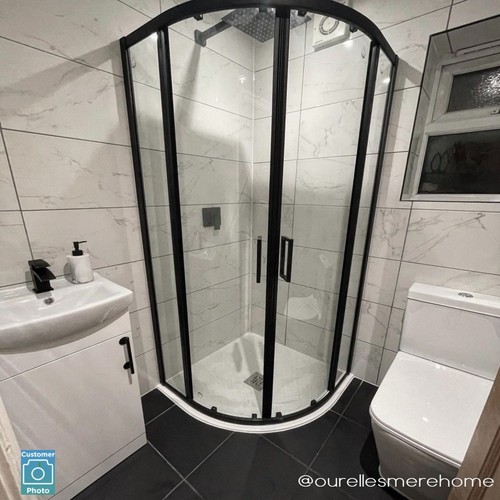 900mm black 8mm glass quadrant - black,