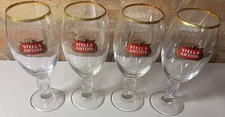 Stella Artois Beer Glasses x4 40cl Gold Rim Chalice Set
