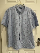 Brand New Men’s Size XL Blue With Flamingo Print Short Sleeve Shirt By Easy