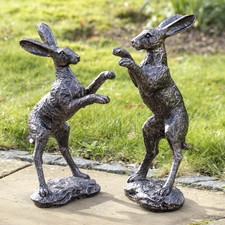 Set of 2 Bronze Boxing Hare