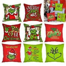 4Pcs 18" Grinch Christmas Pillow Case Xmas Pillow Cushion Cover Sofa Xmas Decor