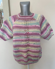 Ladies Hand Knitted Jumper Size S-M Soft Knitted Sparkly Pastel Colours New