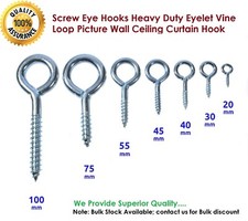 SCREW EYE HOOKS Heavy Duty Eyelet Vine Loop Picture Wall Ceiling Curtain Hook
