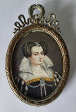 ANTIQUE LATE 19th CENTURY MINIATURE PORTRAIT MARGUERITE de VALOIS