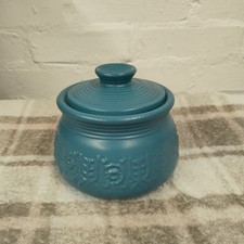 Vintage Crown Devon Pottery Storage Pot with Lid Turquoise Blue Vgc