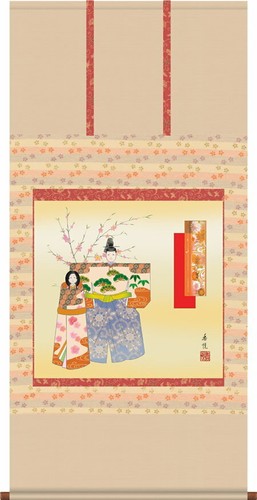 Hanging scroll standing dolls