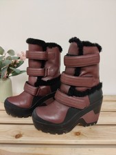 HUNTER BURGUNDY SNOW BOOTS UK 5 EU 38 SHEARLING LINED HIGH WEDGE PLATFORM WOMENS