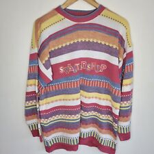 Sweater Shop Womens Jumper Vintage Striped Emboidered Spellout Size Medium