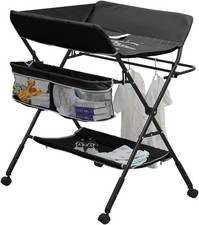 Baby Folding Changing Table for Diaper Nappy with Storage on Wheels, Mobile Infa