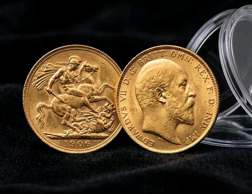 1906 gold sovereign london - gold, sovereign,