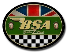 BSA GOLDEN FLASH OVAL METAL SIGN.OFFICIALLY LICENSED B.S.A PRODUCT. © &™ BSA