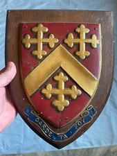 Original Antique College Cambridge ? felsed school ? shield on an oak plaque