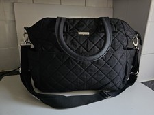 STORKSAK DESIGNER BLACK QUILTED EXTRA LARGE CROSSBODY CHANGING BABY BAG 