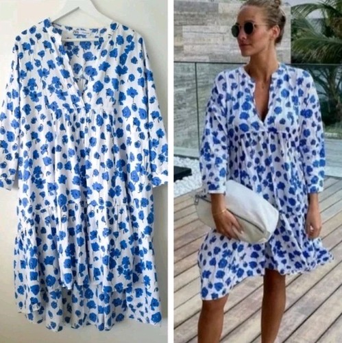 Zara blue white poppy - blue,