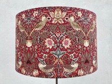 William Morris Handmade Lampshade Red Strawberry Thief Floral Bird Fabric New