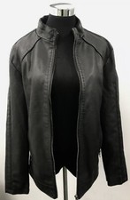 Women Stone Island Faux Leather Black Biker Jacket Size Medium