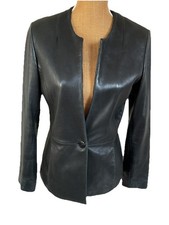 PEARCE FIONDA BLACK BUTTER SOFT LEATHER JACKET WITH POCKETS - SIZE 8 