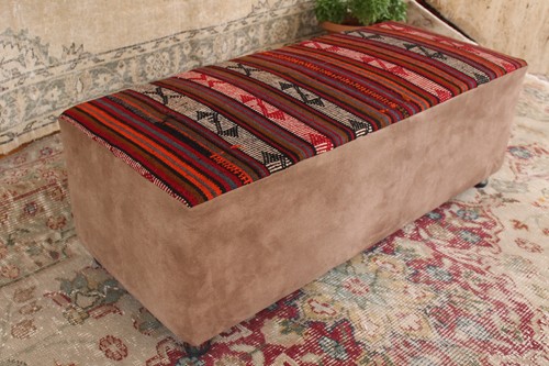 Vintage kilim pouf - vintage, –
