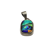 Sterling Silver Rainbow Dichroic Glass Gem Pendant