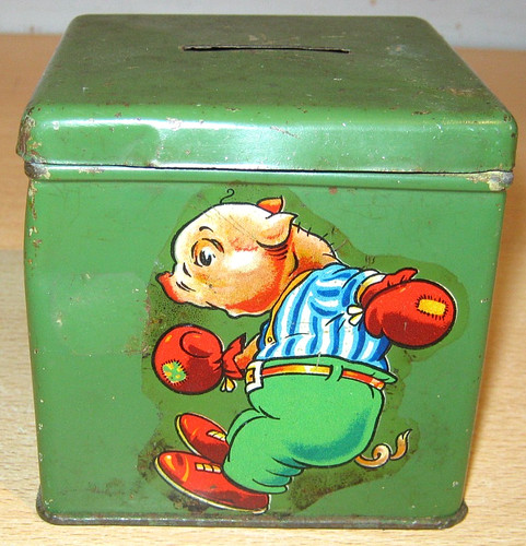 Vintage tinplate moneybox - vintage,
