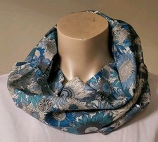 LIBERTY'TANA' COTTON LAWN 'SMALL SUSANNA' BLUE DOUBLE LOOP SCARF NEW HANDMADE