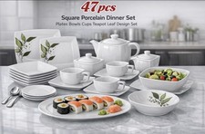 47pc Square Porcelain Dinner