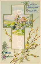 Vintage Easter Card Spring Church Scene Willow Branches Postcard (382-C)