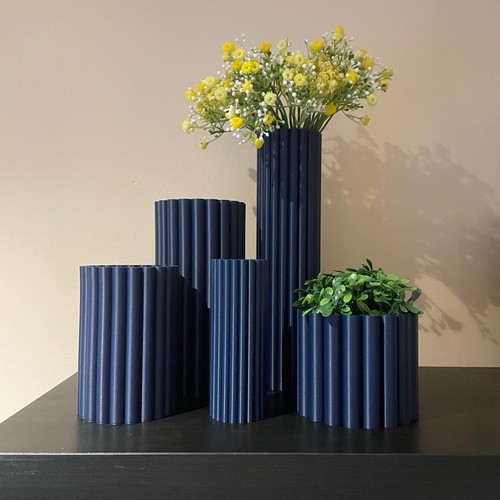 Ribbed vase collection - vase, navy