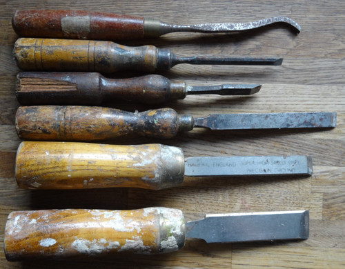 Six wood working - wood, chisels