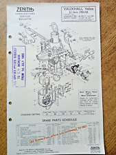 ZENITH CARBURETTOR VAUXHALL VELOX PARTS DATA 1952-1953 DESCRIPTIVE LEAFLET