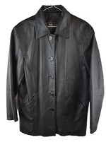 Milan Leather Womans Collared Black Leather Button Jacket Blazer Size 12