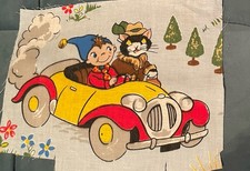Vintage 1958 Noddy & Ms Fluffy Cat Blue Cotton Sew on Panel 26cm X 19cm Original