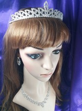 Bridal Prom Silver made with Clear Swarovski Crystal Wedding Tiara + Necklace