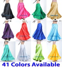 360 Full Circle Satin Long Skirt Swing Belly Dance Costumes Tribal Flamenco Jupe