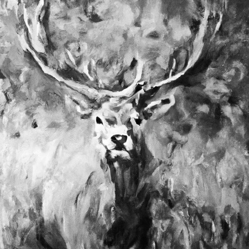 Original stag painting red - original,