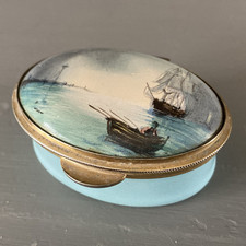 Staffordshire Enamels Queen Small Trinket Box - (old rowing Boat / Ship Scene)
