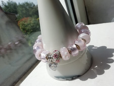Ladies Signed Rhona Sutton 925 Silver/Gemstone Baby Pink 17 Charm Bracelet 195mm