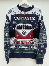 VW Volkswagen Christmas Jumper Blue Campervan Vantastic Mens Small S