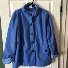 ANNE DE LANCAY Blue Fleece Pea Coat  - Size L (12-14)