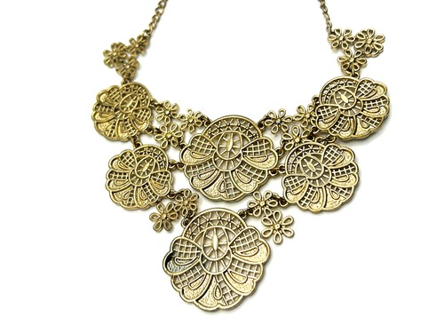 Gold tone filigree bib - tone,