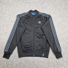 Adidas Jacket Mens Small Black Grey Gold Tracksuit Track Top Firebird Trefoil