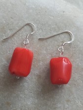 Red/Orange Bamboo Coral Freeform Earrings - 925 Sterling Silver - Free P&P