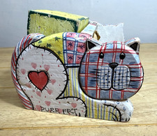 East of India Vintage Wooden Cat Perpetual Desktop Calendar Whimsical Handmade