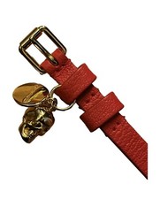 Alexander McQueen Double-Wrap Leather Bracelet with Gold Skull & Coin - NEW L👀K