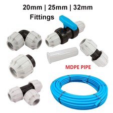 MDPE Plastic Compression Fittings 20mm  25mm 32mm Water Pipe WRAS Approved