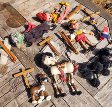 Joblot of 7 Vintage Pelham Puppets Marionettes Made in England Free Shipping